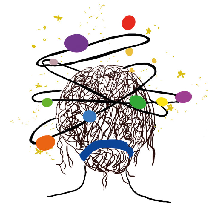 Illustrazione concettuale di una mente con fili intrecciati, simbolo del pensiero complesso e della vastità interiore