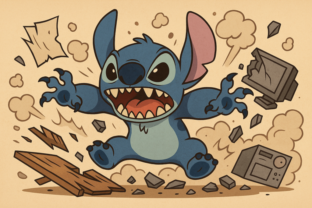 Un Stitch arrabbiato in sovrastimolazione sensoriale 